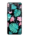 Shop Tropical Leaves & Pink Flowers Glass Case For Oppo Reno 3 Pro-Front