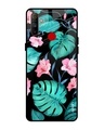 Shop Tropical Leaves & Pink Flowers Glass Case For Realme C3-Front