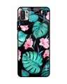 Shop Tropical Leaves & Pink Flowers Glass Case For Redmi Note 10t 5g-Front