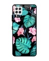 Shop Tropical Leaves & Pink Flowers Glass Case For Samsung Galaxy A22-Front