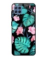 Shop Tropical Leaves & Pink Flowers Glass Case For Samsung Galaxy M32-Front