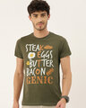 Shop Men's Olive Organic Cotton Half Sleeves Graphic Printed T-Shirt-Front