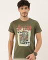 Shop Men's Plus Size Olive Organic Cotton Half Sleeves Graphic Printed T-Shirt-Front