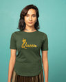 Shop Queen Gold Print Basic Round Hem T-Shirt-Front