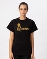 Shop Queen Gold Print Boyfriend T-Shirt-Front