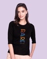 Shop Women's Black Rare AF 3/4th Sleeve Typography Slim Fit T-shirt-Front