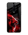 Shop Red Angry Lion Printed Premium Glass Cover For OnePlus 7 Pro (Impact Resistant, Matte Finish)-Front