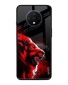 Shop Red Angry Lion Printed Premium Glass Cover For OnePlus 7T (Impact Resistant, Matte Finish)-Front