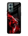 Shop Red Angry Lion Printed Premium Glass Cover For OnePlus 9 Pro (Impact Resistant, Matte Finish)-Front