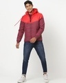 Shop Men's Red Color Block Hooded Puffer Jacket-Full