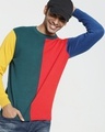 Shop Men's Blue & Red Color Block Flat Knit Sweater-Front