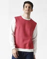 Shop Red Melange Contrast Sleeve Fleece Sweatshirt-Front