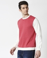 Shop Red Melange Contrast Sleeve Fleece Sweatshirt-Design