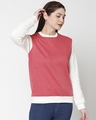 Shop Women's Red Melange Contrast Sleeve Sweater-Front