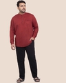 Shop Red Plus Size Solid Mandarin Collar Shirt-DAVE
