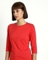 Shop Retro Red 3/4 Sleeve Round Neck T-Shirt