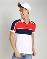 Shop Retro Red Color Block Polo T-Shirt-Front