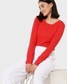 Shop Retro Red Full Sleeve Henley T-Shirt-Front