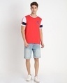 Shop Retro Red Sleeve Color Block T-Shirt