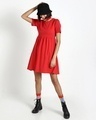 Shop Retro Red Slub Flared Dress