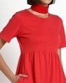 Shop Retro Red Slub Flared Dress