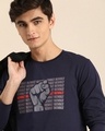 Shop Revolt Repeat Full Sleeve T-Shirt Navy Blue-Front