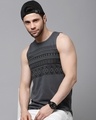 Shop Men's Dark Grey Striped Slim Fit Vest-Front