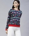 Shop Women's Blue Christmas Printed Slim Fit Top-Design