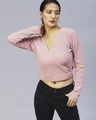 Shop Women's Pink Slim Fit Shimmer Wrap Short Top-Front