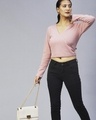 Shop Women's Pink Slim Fit Shimmer Wrap Short Top