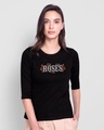 Shop Roses lady Round Neck 3/4th Sleeve T-Shirt-Front