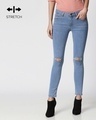 Shop Royal Blue Distressed Mid Rise Stretchable Women's Jeans-Front