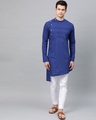 Shop Royal Blue Solid Straight Kurta With Yoke Thread Work With Kurta Pyjama-Front