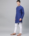 Shop Royal Blue Solid Straight Kurta With Yoke Thread Work With Kurta Pyjama-Design