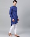 Shop Royal Blue Solid Straight Kurta With Yoke Thread Work With Kurta Pyjama-Full
