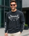Shop S.W.Smiley Men's Black Chaos Graphic Printed Oversized Acid Wash T-Shirt-Front