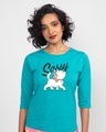 Shop Sassy Cat Round Neck 3/4th Sleeve T-Shirt (DL) Tropical Blue-Front