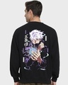 Shop Men's Black Satoru Graphic Printed Oversized Sweatshirt-Design