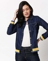 Shop Women's Blue Savage Typography Relaxed Fit Denim Jacket-Front
