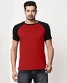 Shop Scarlet Red-Black Half Sleeve Raglan T-Shirt-Front