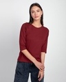 Shop Scarlet Red Round Neck 3/4th Sleeve T-Shirt-Front
