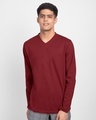 Shop Scarlet Red V-Neck Full Sleeve T-Shirt-Front