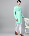 Shop Sea Green Solid Straight Kurta With Yoke Thread Work With Kurta Pyjama