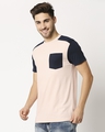 Shop Seashell Pink Color Block Pocket T-Shirt-Design