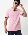 Shop Men's Pink Contrast Sleeve Polo T-shirt-Front