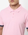 Shop Men's Pink Contrast Sleeve Polo T-shirt