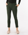 Shop Seaweed Green Lightweight Slim Oxford Pants-Front