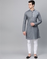 Shop Grey Embroidered Straight Kurta-Front