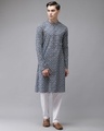 Shop Men Blue And Beige Printed Straight Kurta-Front