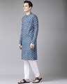 Shop Men Blue & Beige Printed Straight Kurta-Design